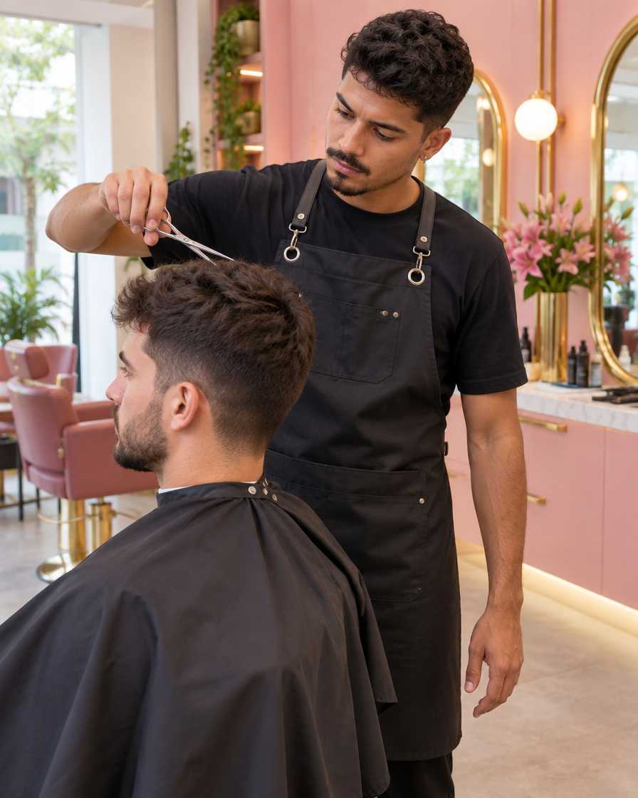 Cabeleireiro cortando o cabelo de um cliente